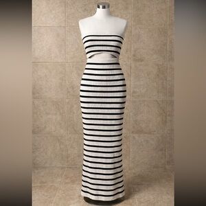 AKIRA Black and White Strapless Cutout Knit Maxi Dress